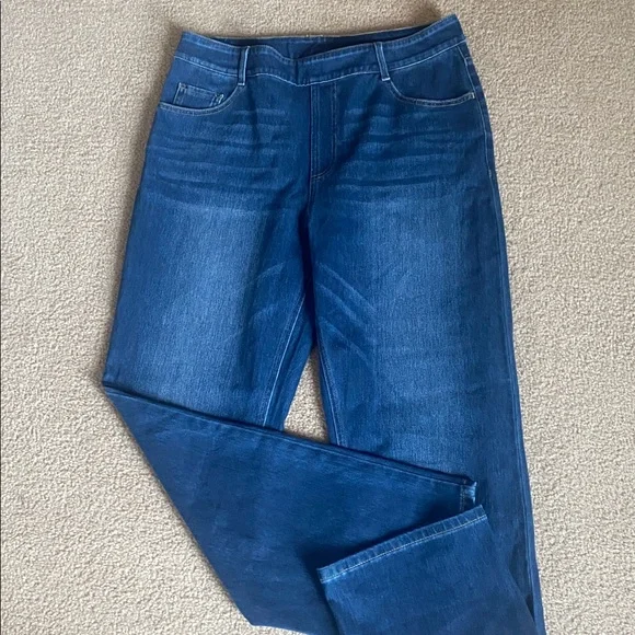 MEDIUM . HALARA FLEX STRETCHY MIDRISE STRAIGHT LEG DISTRESSED DENIUM KNIT JEANS - Picture 6 of 12